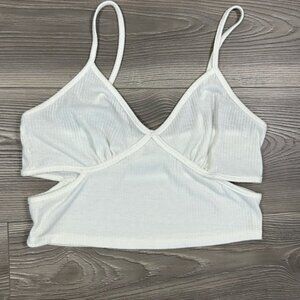 White Ribbed Cut Out Top